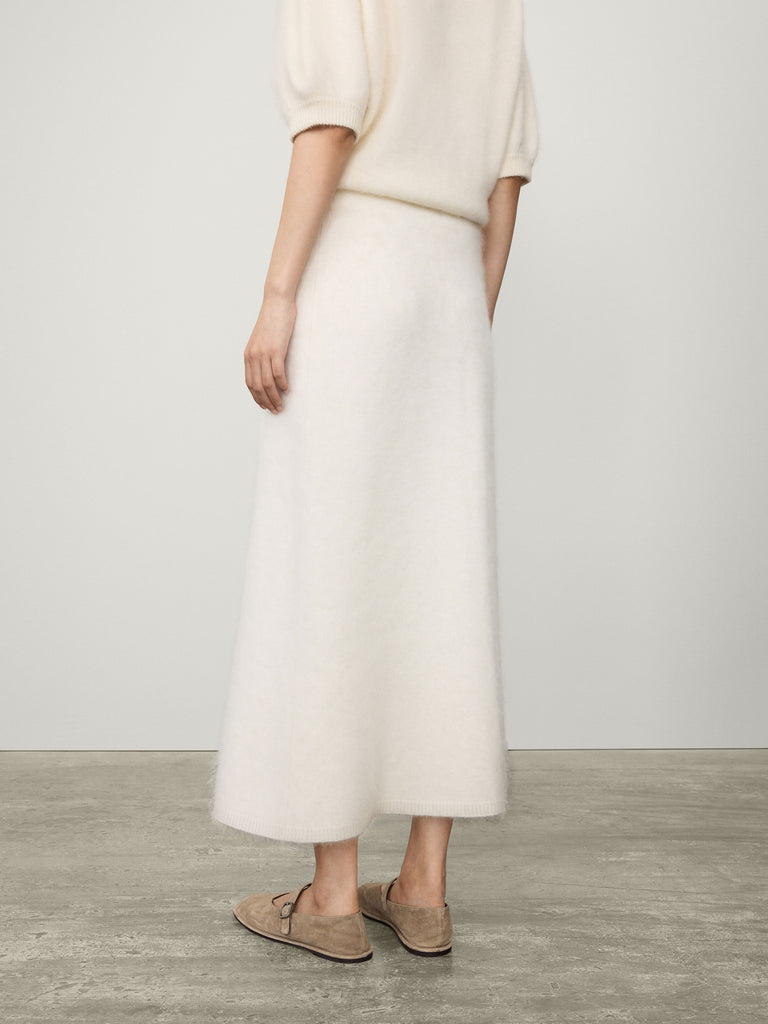 Asta Skirt Cream Brushed | LISA YANG | Vit kjol i 100% borstad kashmir