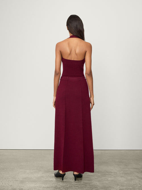 Ameline Skirt Deep Plum | LISA YANG | Vinröd lång kjol med bälteshällor i 100% kashmir