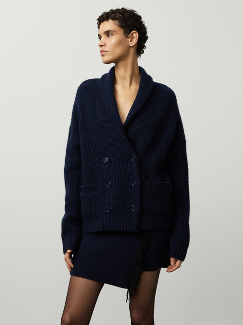 Annalike Cardigan Jacket Navy | LISA YANG | Mörkblå kofta jacka med knappar i 100% kashmir