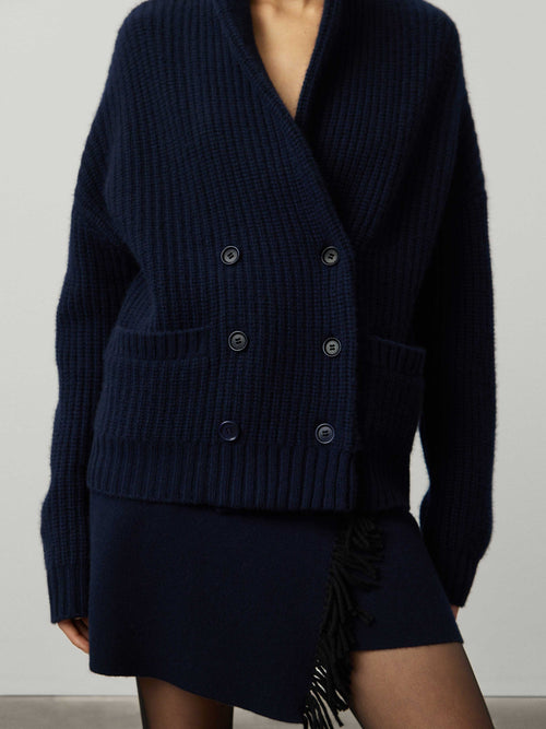Annalike Cardigan Jacket Navy | LISA YANG | Mörkblå kofta jacka med knappar i 100% kashmir