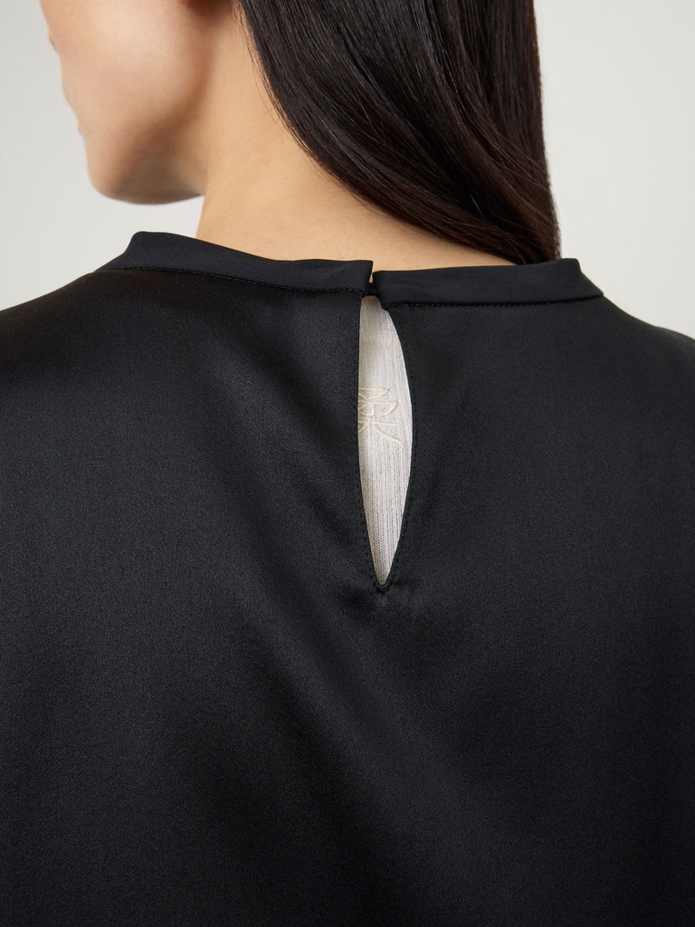 Round Neck Sleeveless Top Midnight | LISA YANG | Svart silkestopp i 100% silke