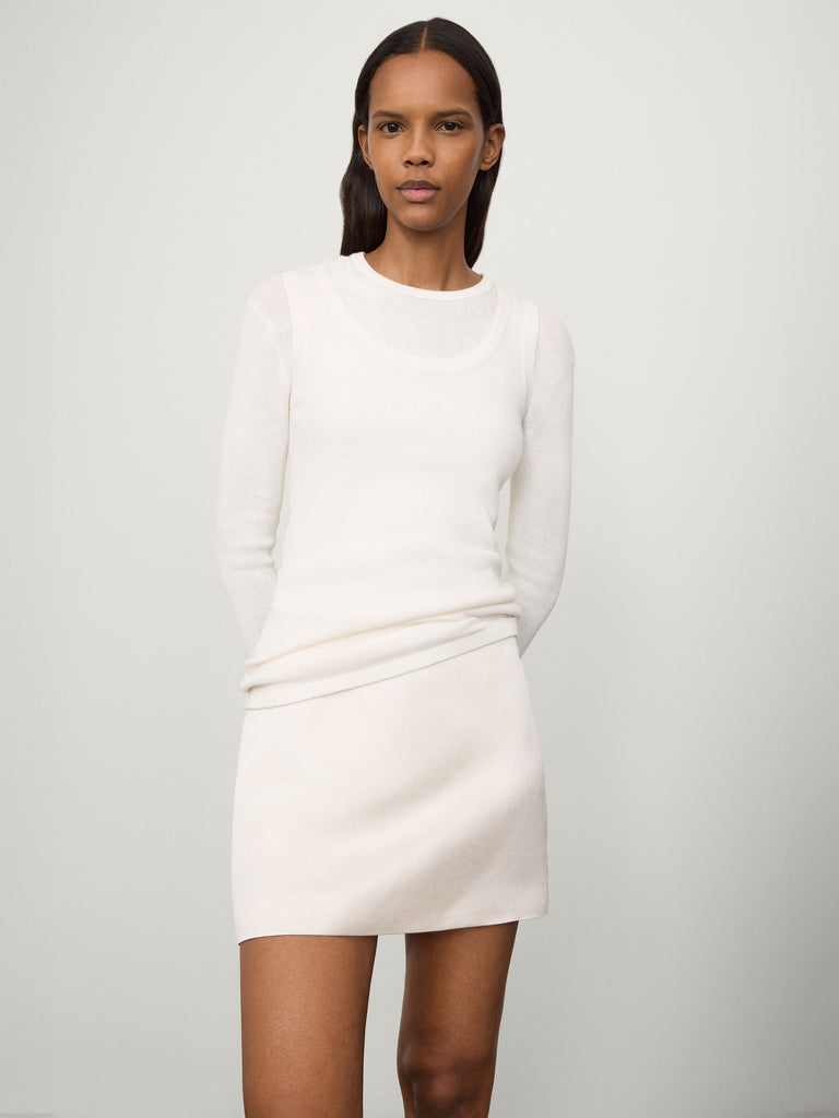 Mini Skirt Champagne | LISA YANG | Kort vit silkeskjol i 100% silke