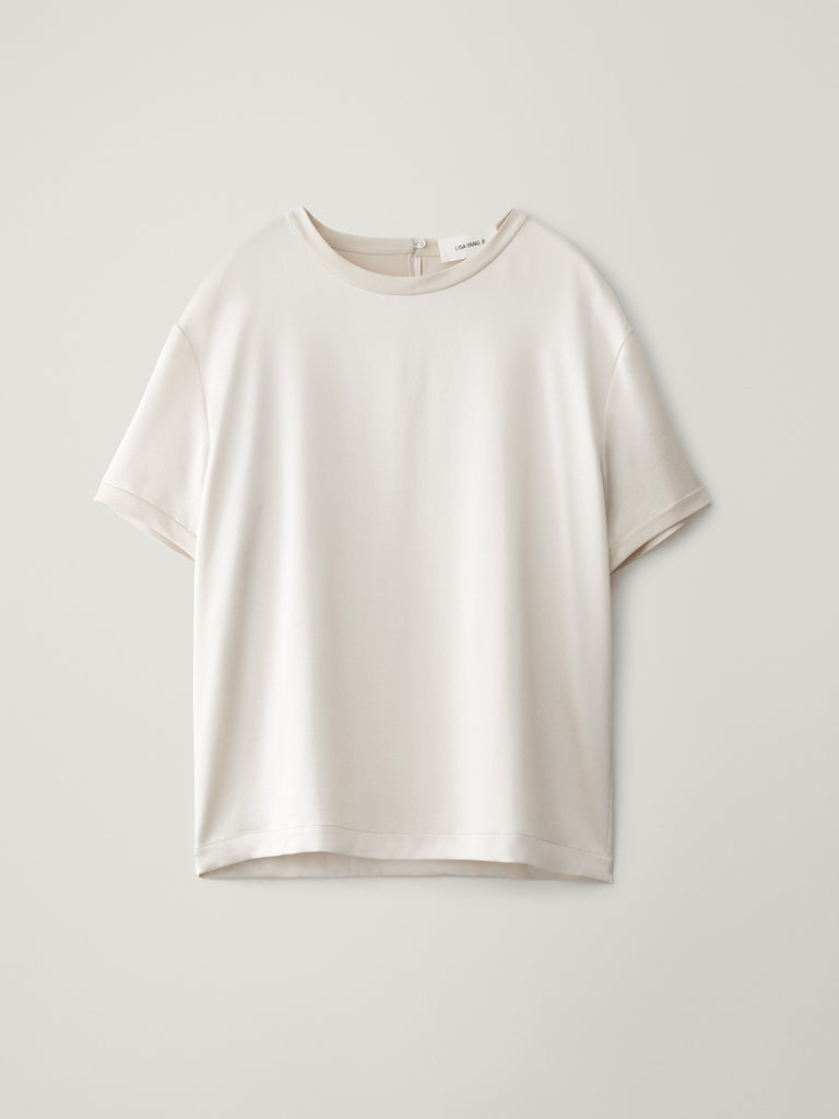Round Neck T-shirt Champagne | LISA YANG | Vit T-shirt i 100% silke