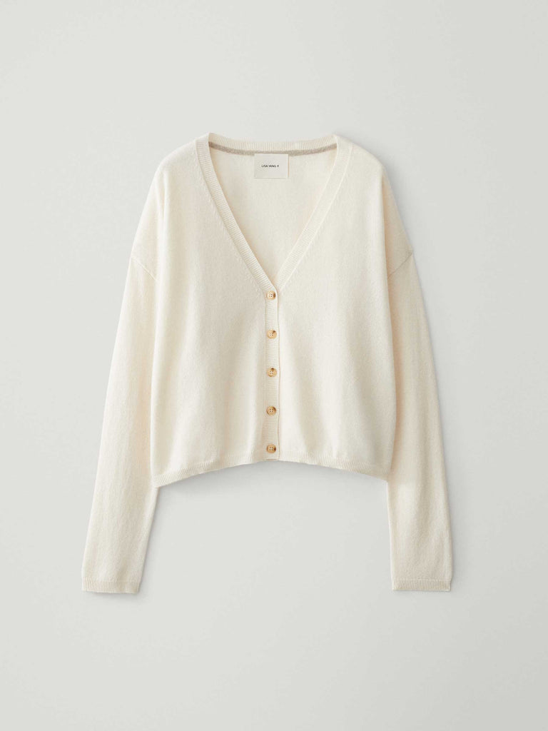 Abby Cardigan Cream | LISA YANG | Vit v-ringad kofta i 100% kashmir 