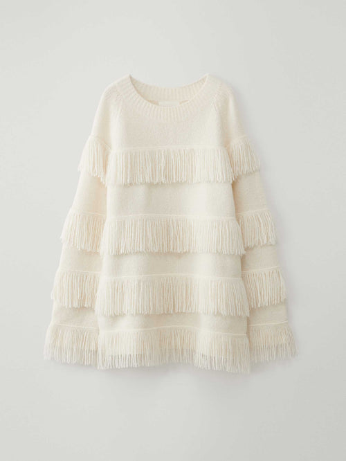 Agneta Sweater Cream | LISA YANG | Vit bouclé tröja med fransar