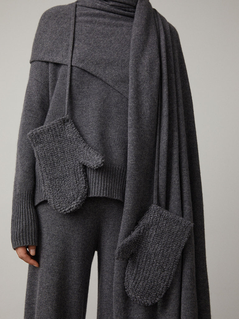 Montana Mittens Graphite | Lisa Yang | Grå mörkgrå vantar med snöre i 100% kashmir