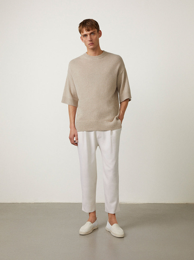 James Sweater Sand | Lisa Yang | Beige kortärmad tröja i 100% kashmir
