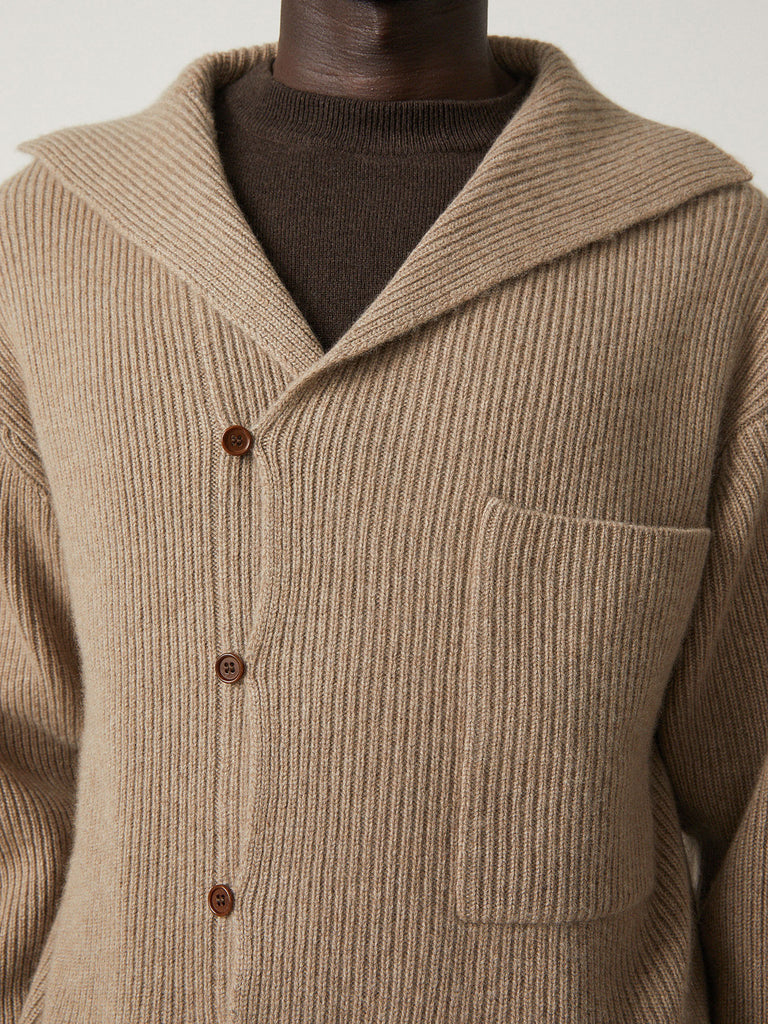 Devereux Sweater Mole | Lisa Yang | Beige brun tröja med krage och knappar i 100% kashmir